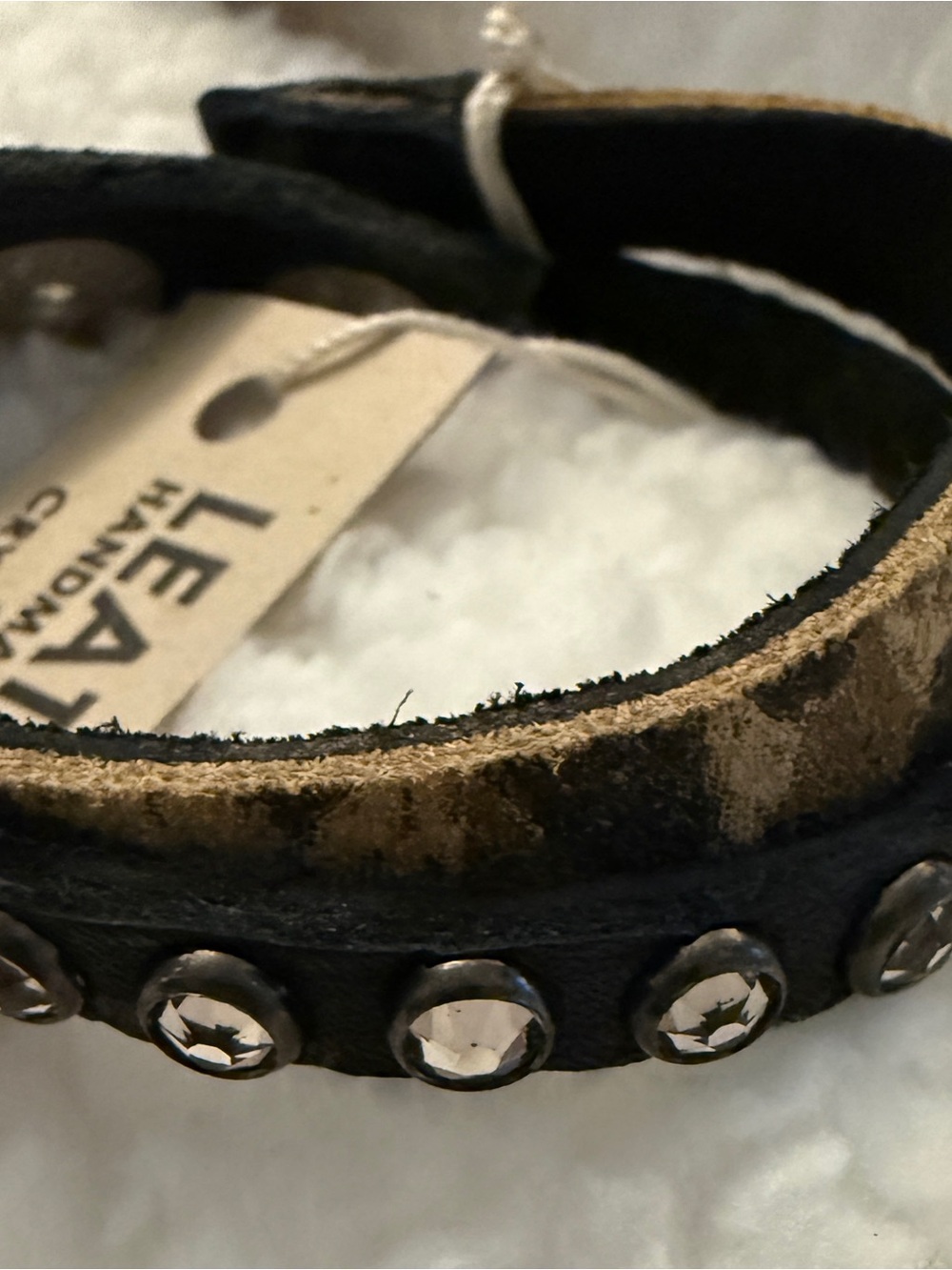 Leatherock Crystal Studded Leather Wrap Bracelet in Black and Tan - Picture 3 of 5